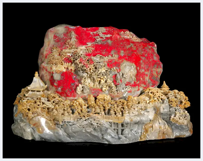 “临安民间国宝”昌化鸡血石雕大摆件《百子闹春》欣赏 | 美术评论