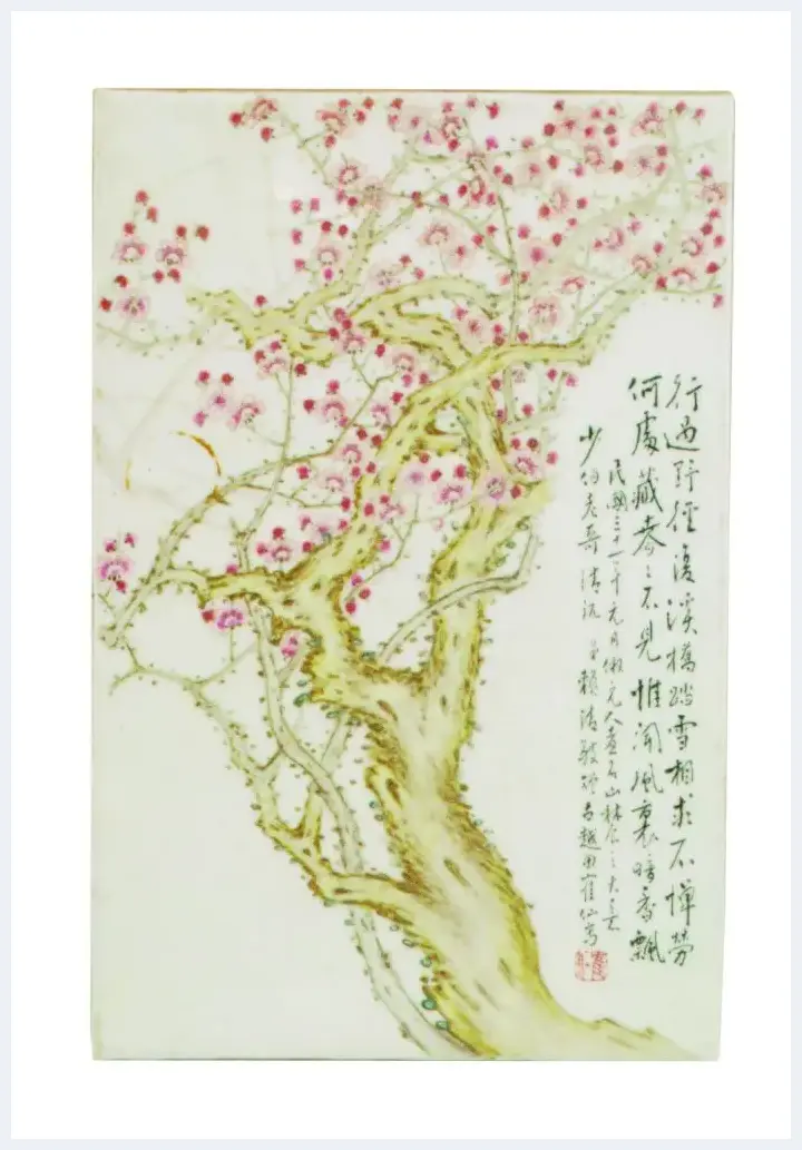 重在意境的民国田鹤仙粉彩梅花图瓷板画 | 美术百科